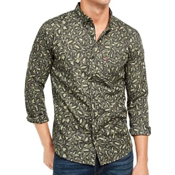 Levi's Men's GREEN KAHKI CAMO Print SZ Large Button Down Cotton Blend Shirt - Picture 1 of 6